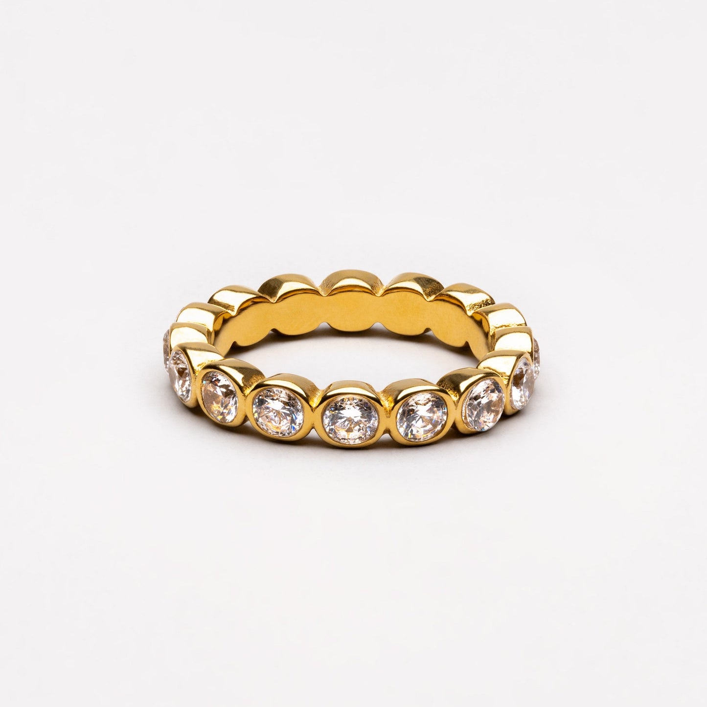 Damen Ring Gold Perlenoptik funkelnde Zirkonsteine wasserfest