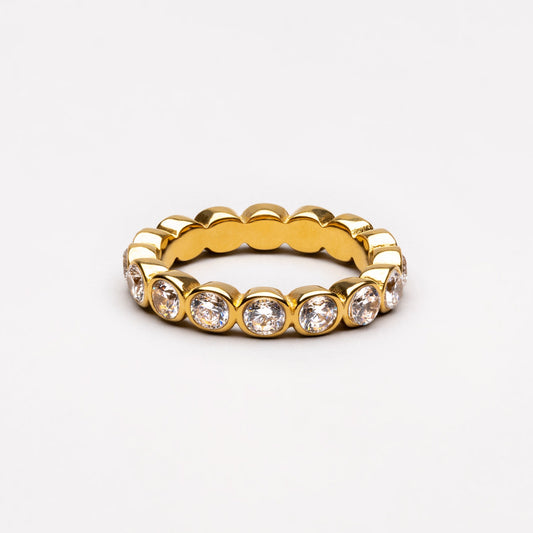 Damen Ring Gold Perlenoptik funkelnde Zirkonsteine wasserfest