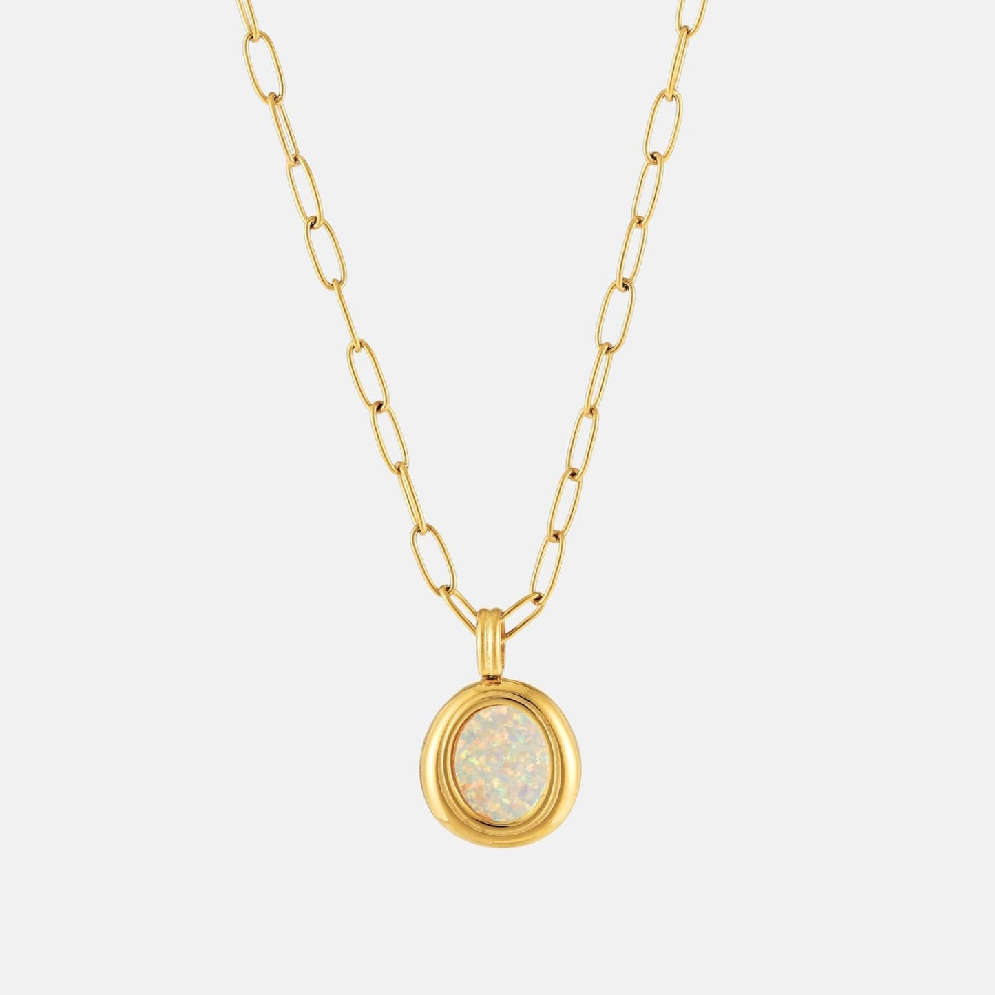 Damen Opal Halskette Gold wasserfest Paperclip Kette mit Anhänger