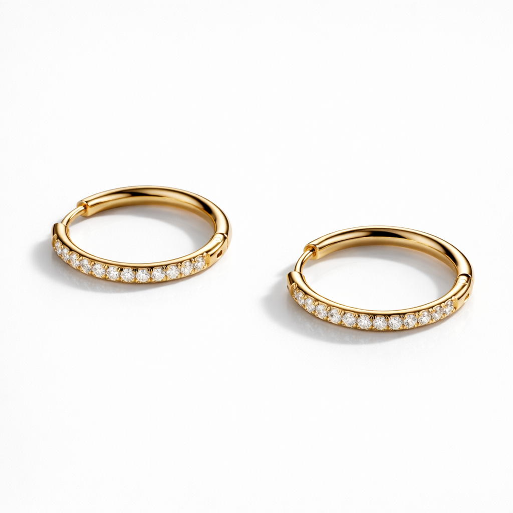 Damen Huggie Creolen gold Pavé Zirkonia Edelstahl wasserfest