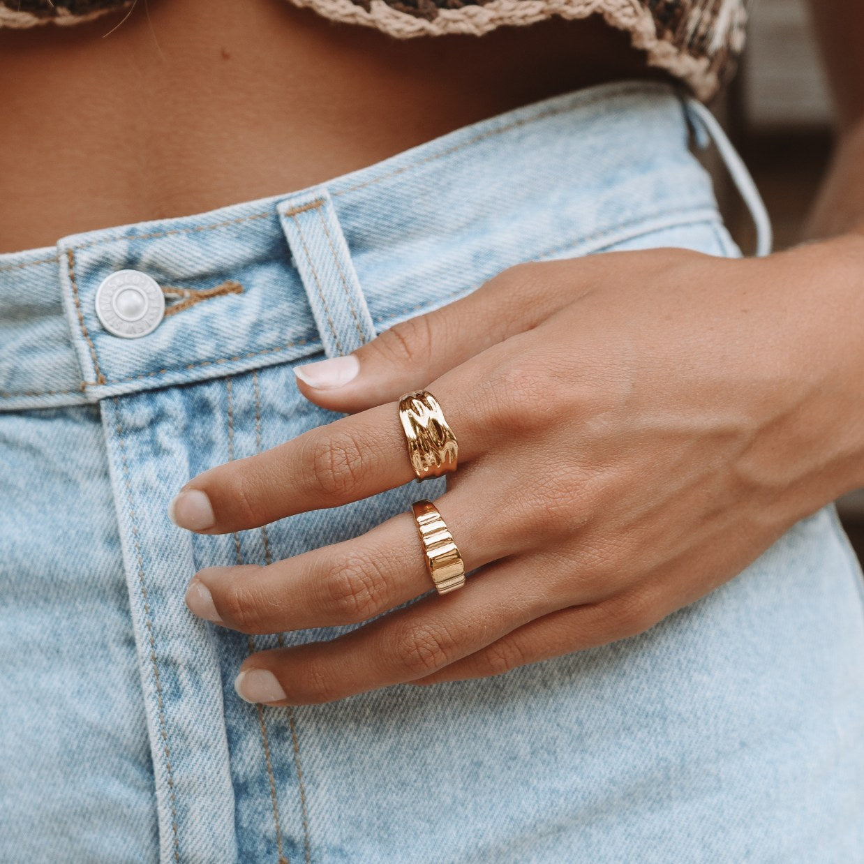 Damen Statement Ring Gold Asymmetrisch Wasserfest