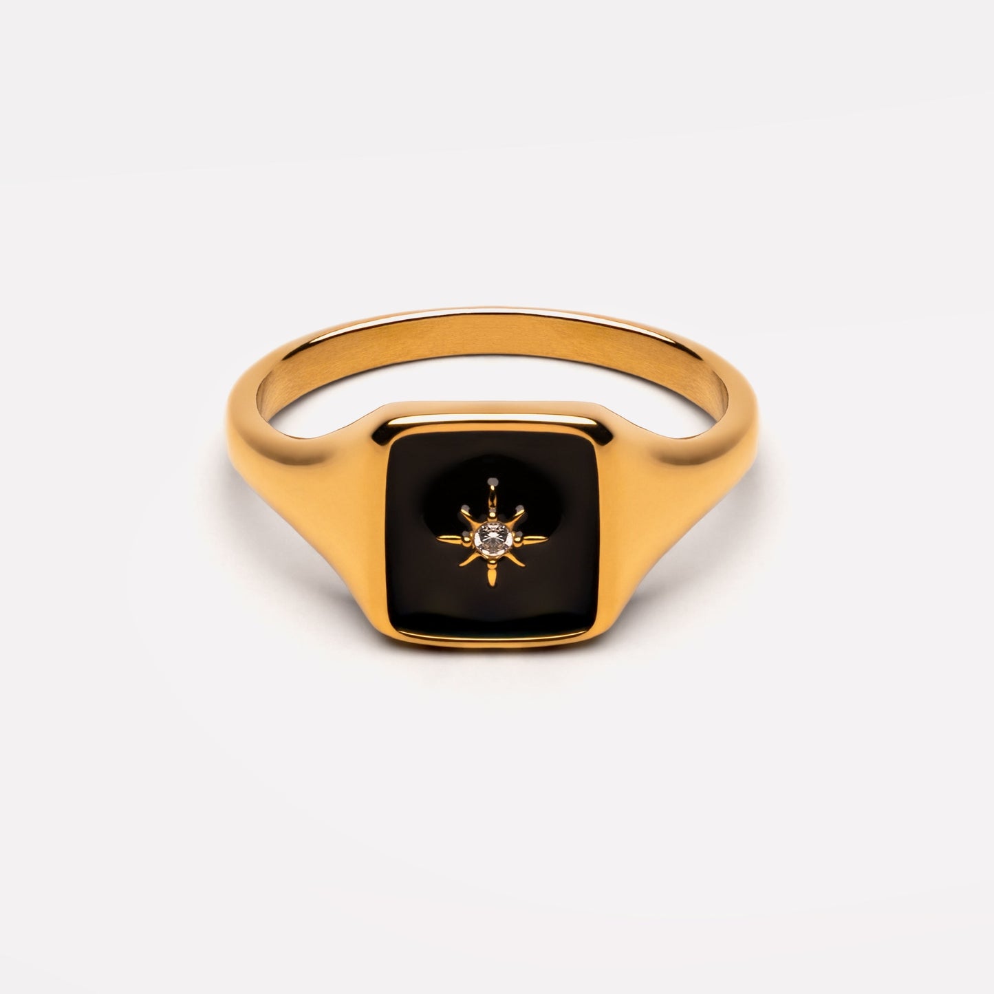 Damen Ring Schwarz Gold mit Zirkon, wasserfest, hypoallergen
