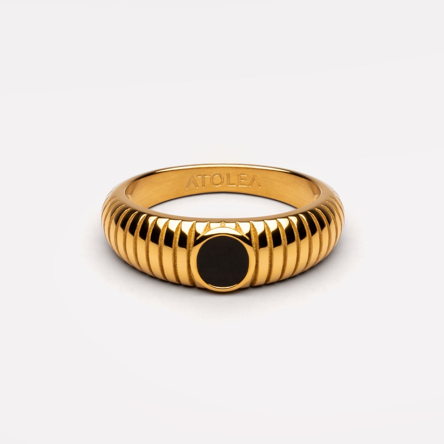 Damen Ring Gold Schwarz mit Onyx, wasserfest, hypoallergen