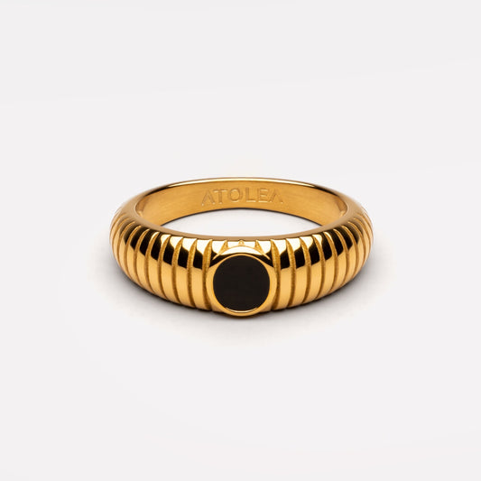 Damen Ring Gold Schwarz mit Onyx, wasserfest, hypoallergen