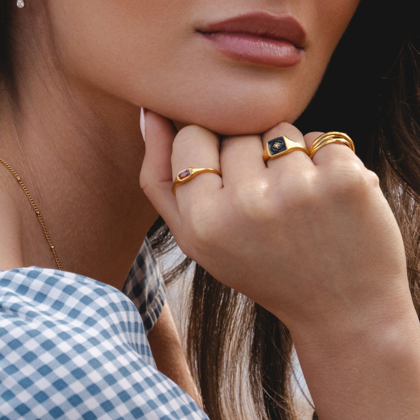 Damen Ring Schwarz Gold mit Zirkon, wasserfest, hypoallergen