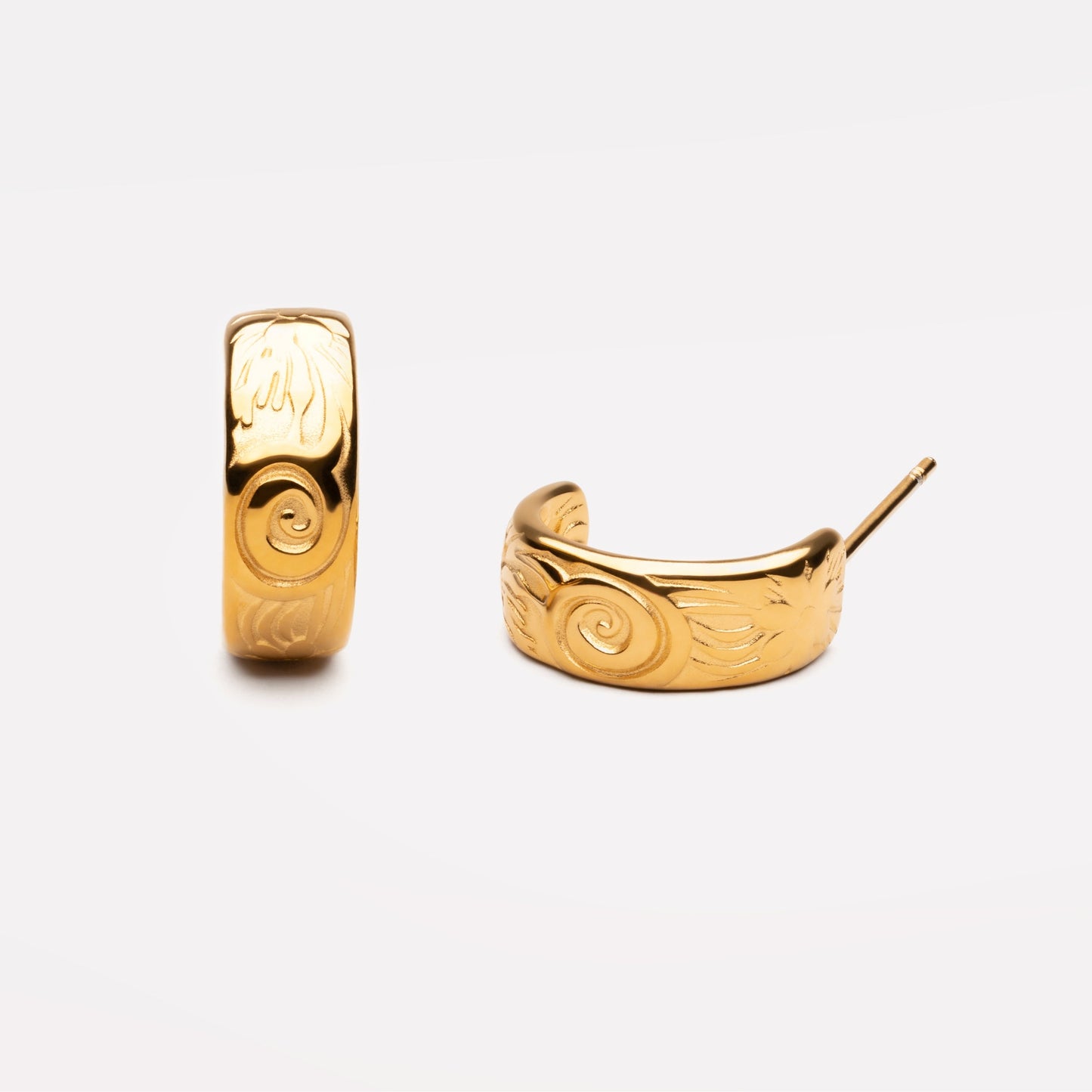 Damen Creolen Gold halb offen floral wasserdicht hypoallergen