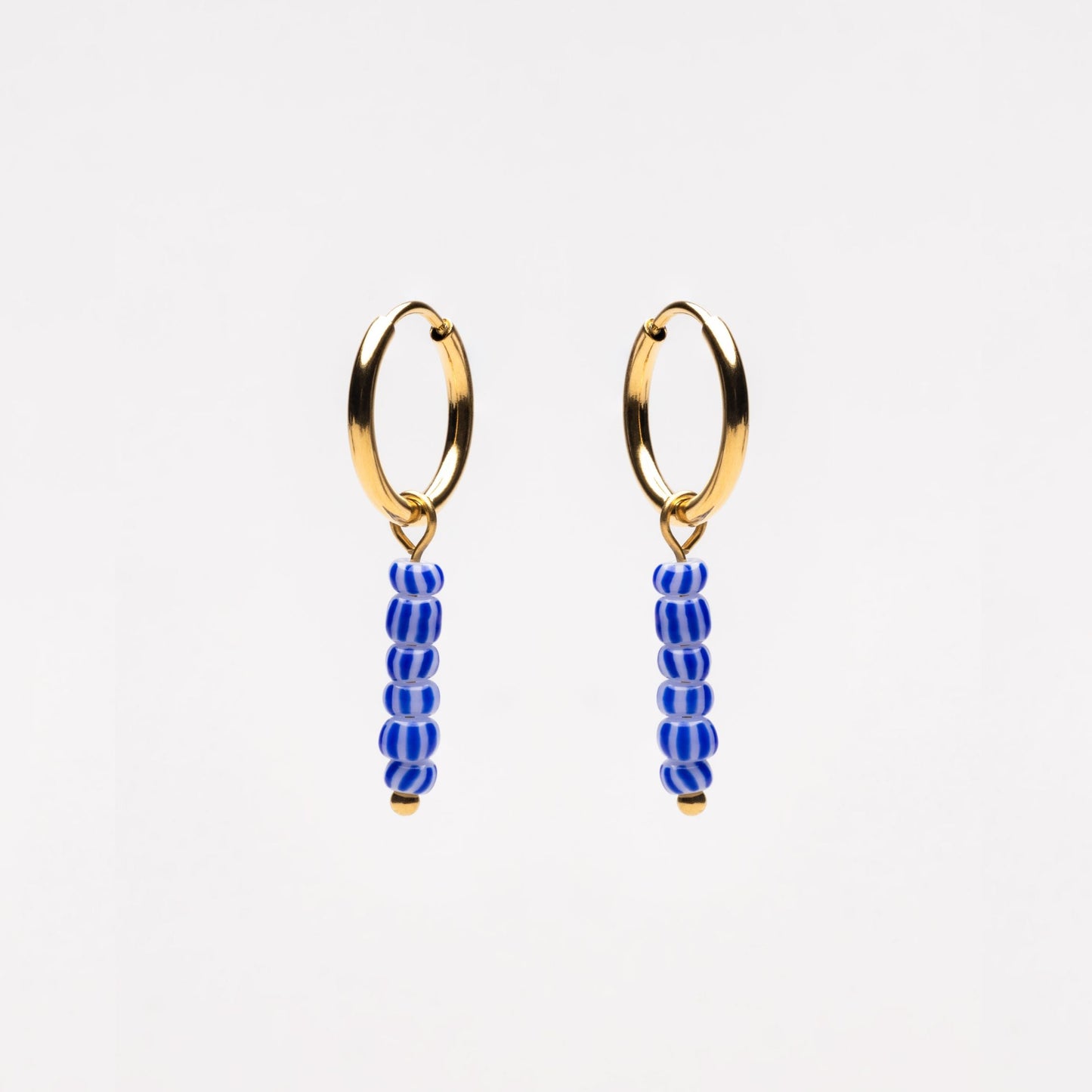 Damen Creolen Gold Blau mit Perlen wasserfest hypoallergen Edelstahl
