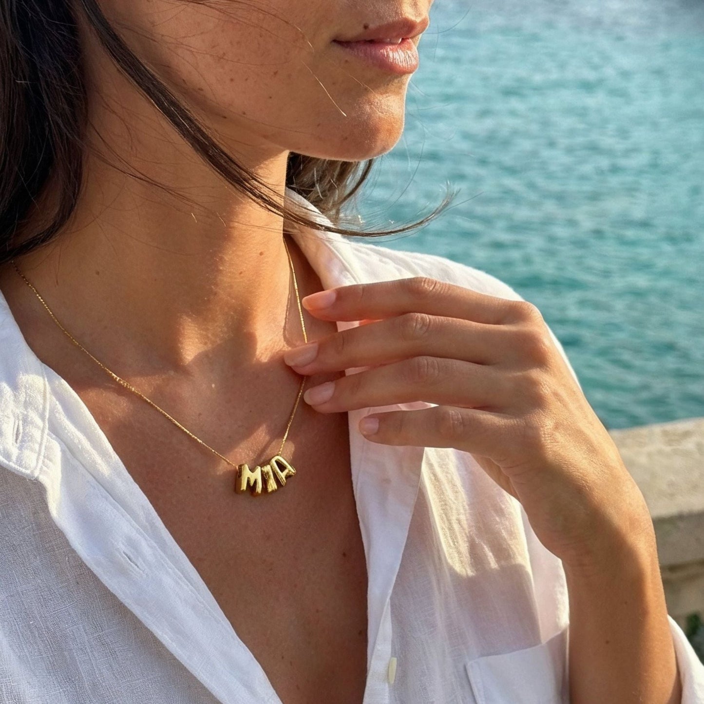 Damen Bubble Buchstaben Kette Gold personalisiert mit Initialen wasserfest