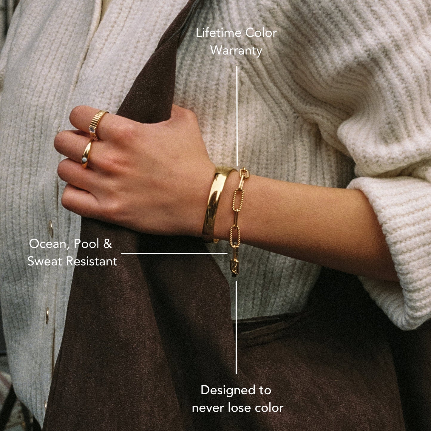 Damen Paperclip Armband Gold breit verstellbar wasserfest hypoallergen Edelstahl