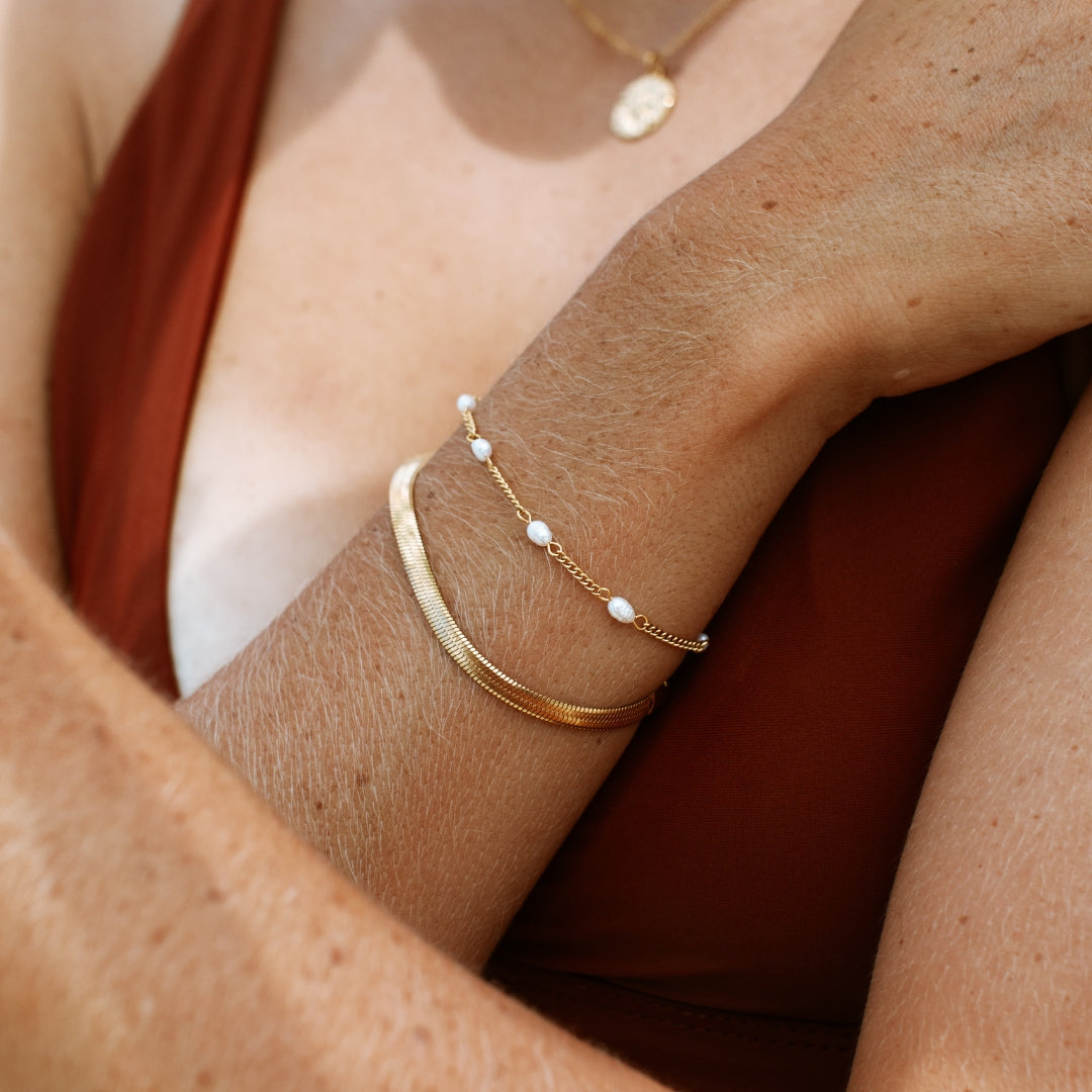 Damen Perlenarmband gold Süßwasserperlen Edelstahl wasserfest