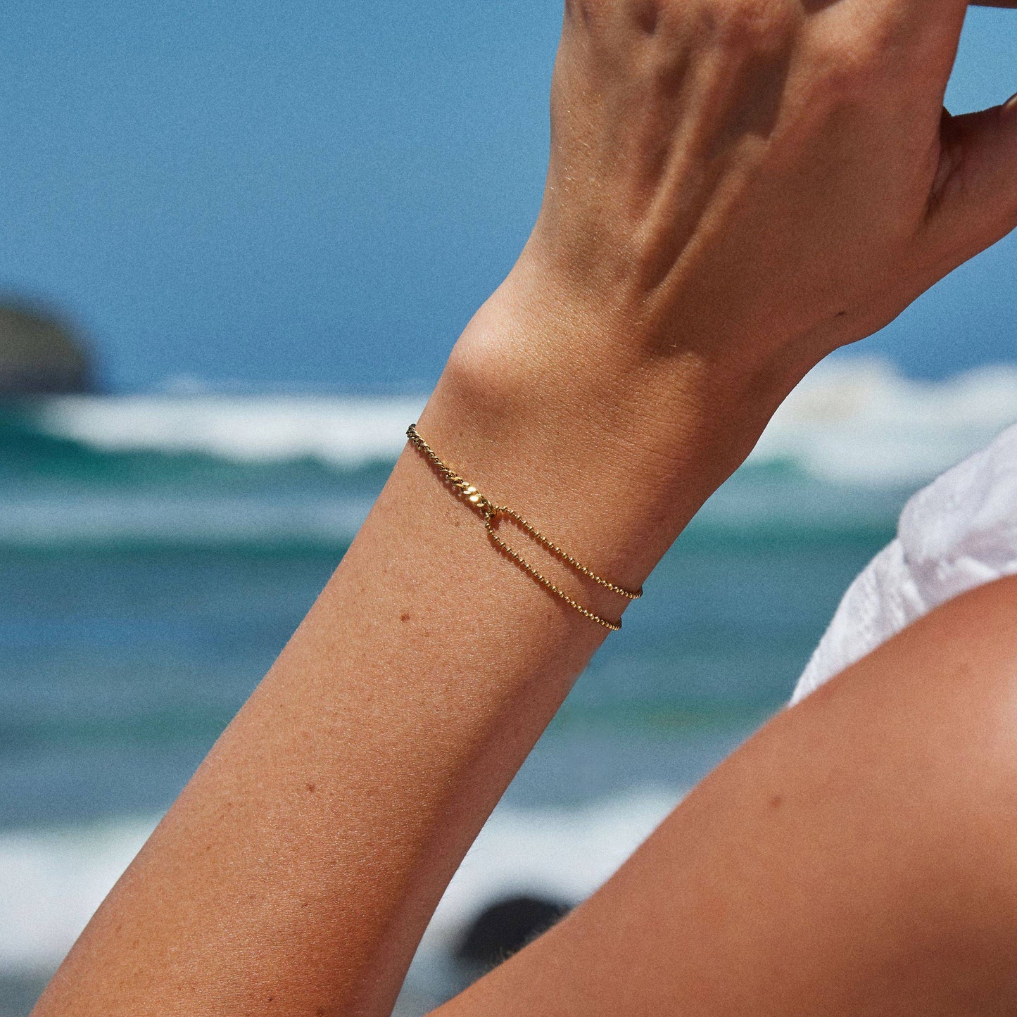 Damen Armband Gold doppellagig verstellbar wasserfest hypoallergen Edelstahl