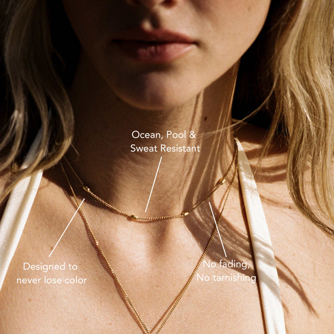 Damen Choker Gold Perlenkette wasserfest hypoallergen