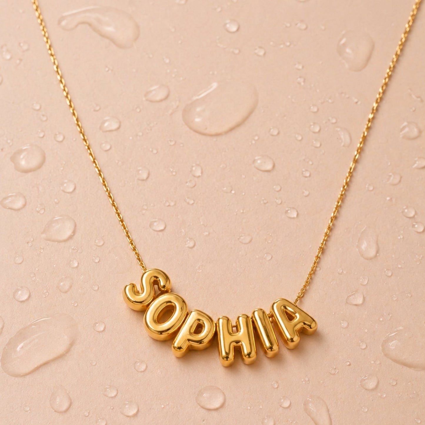 Damen Bubble Buchstaben Kette Gold personalisiert mit Initialen wasserfest