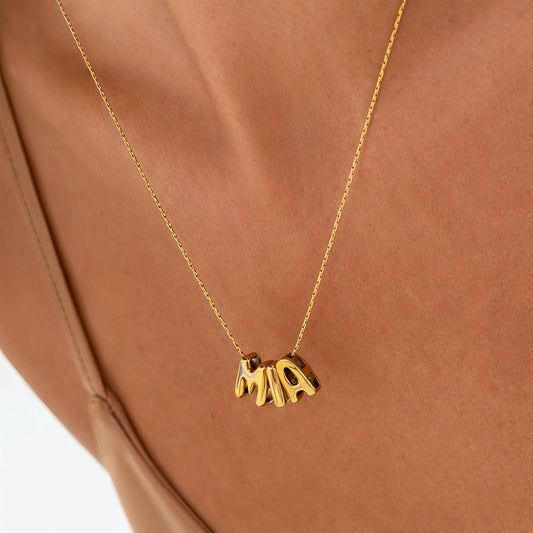 Damen Bubble Buchstaben Kette Gold personalisiert mit Initialen wasserfest