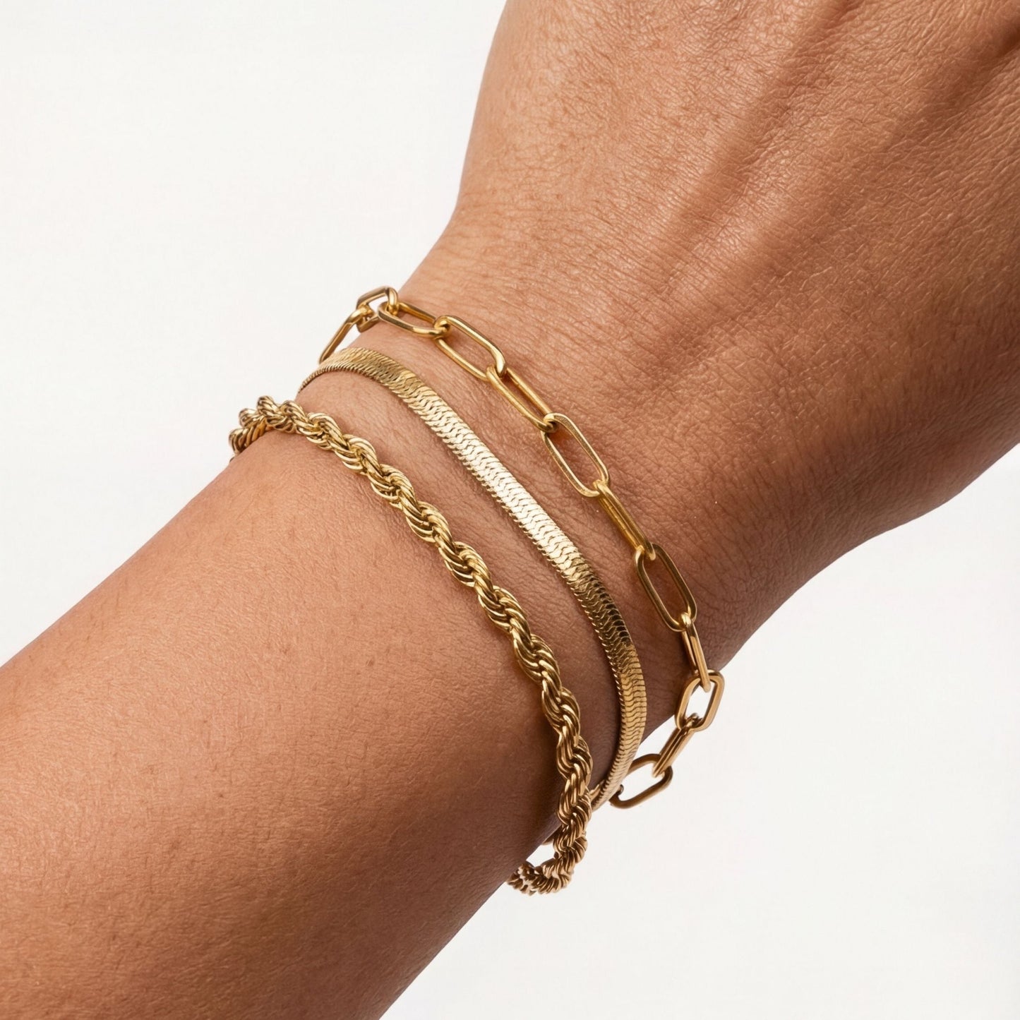 Damen Armband Set Gold 3-teilig wasserfest hypoallergen Edelstahl Kettenarmbänder