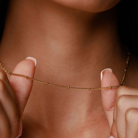 Damen Perlen Choker Gold Kugelkette verstellbar wasserdicht hypoallergen