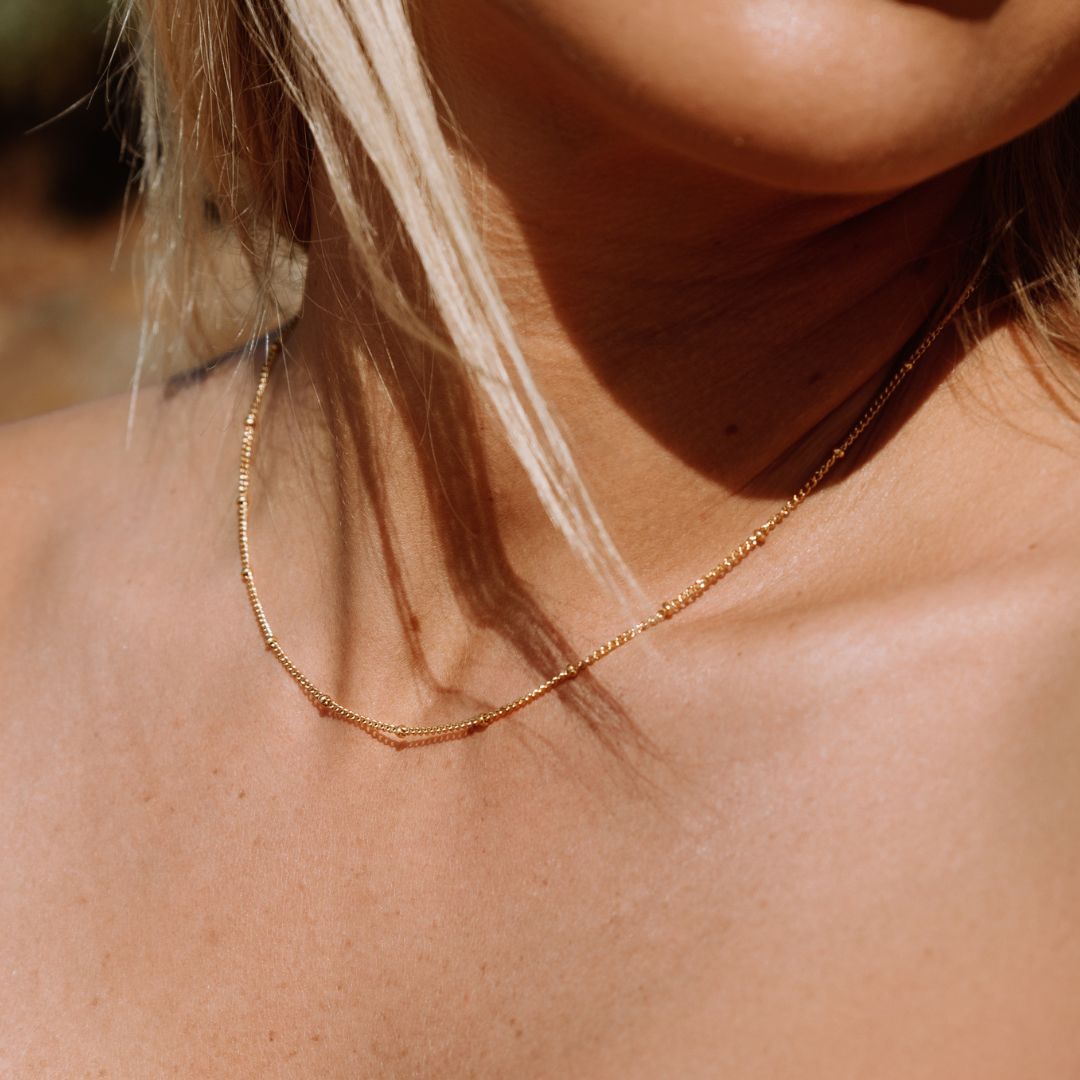 Damen Perlen Choker Gold Kugelkette verstellbar wasserdicht hypoallergen
