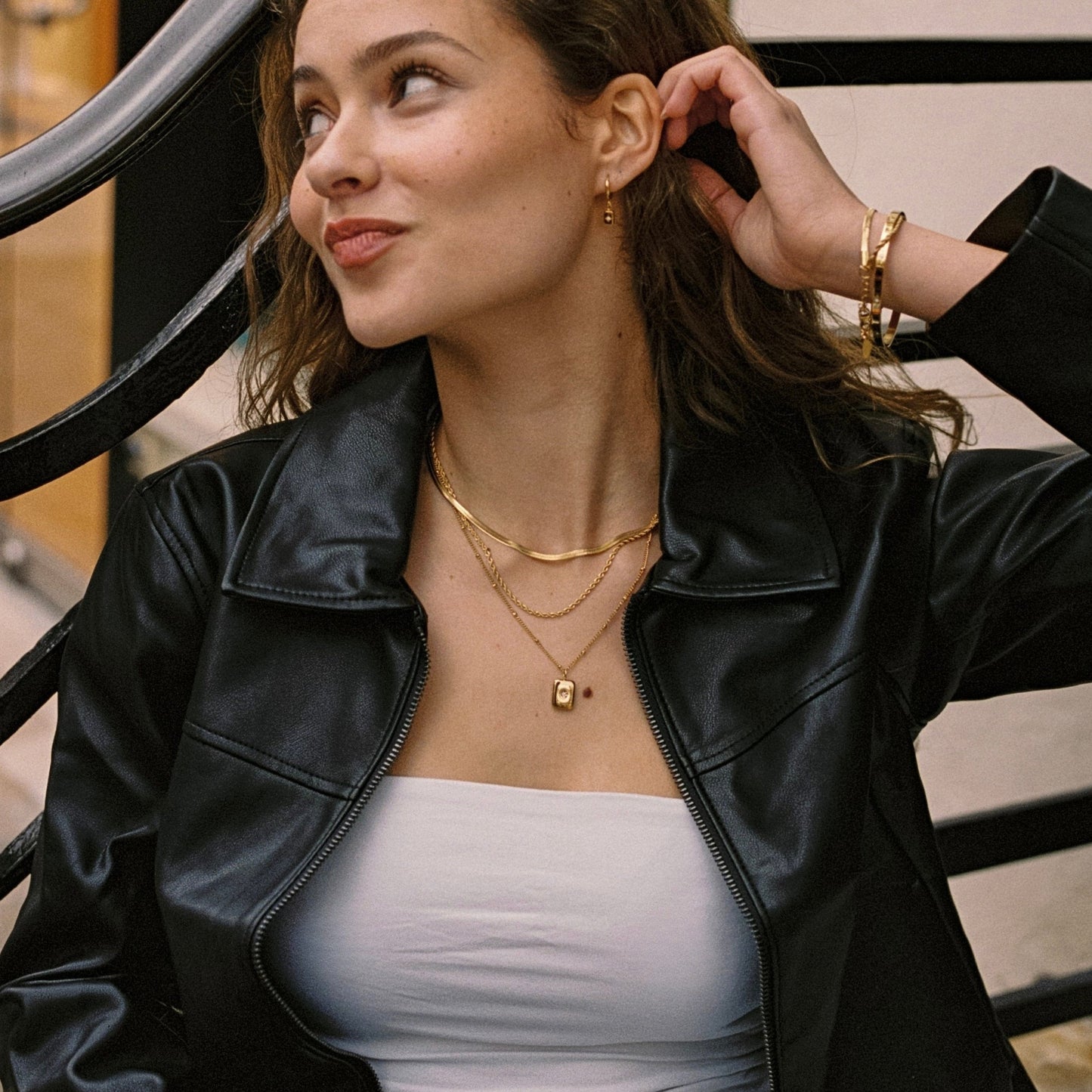Damen Halskette Gold Zirkonia Anhänger filigran wasserdicht hypoallergen
