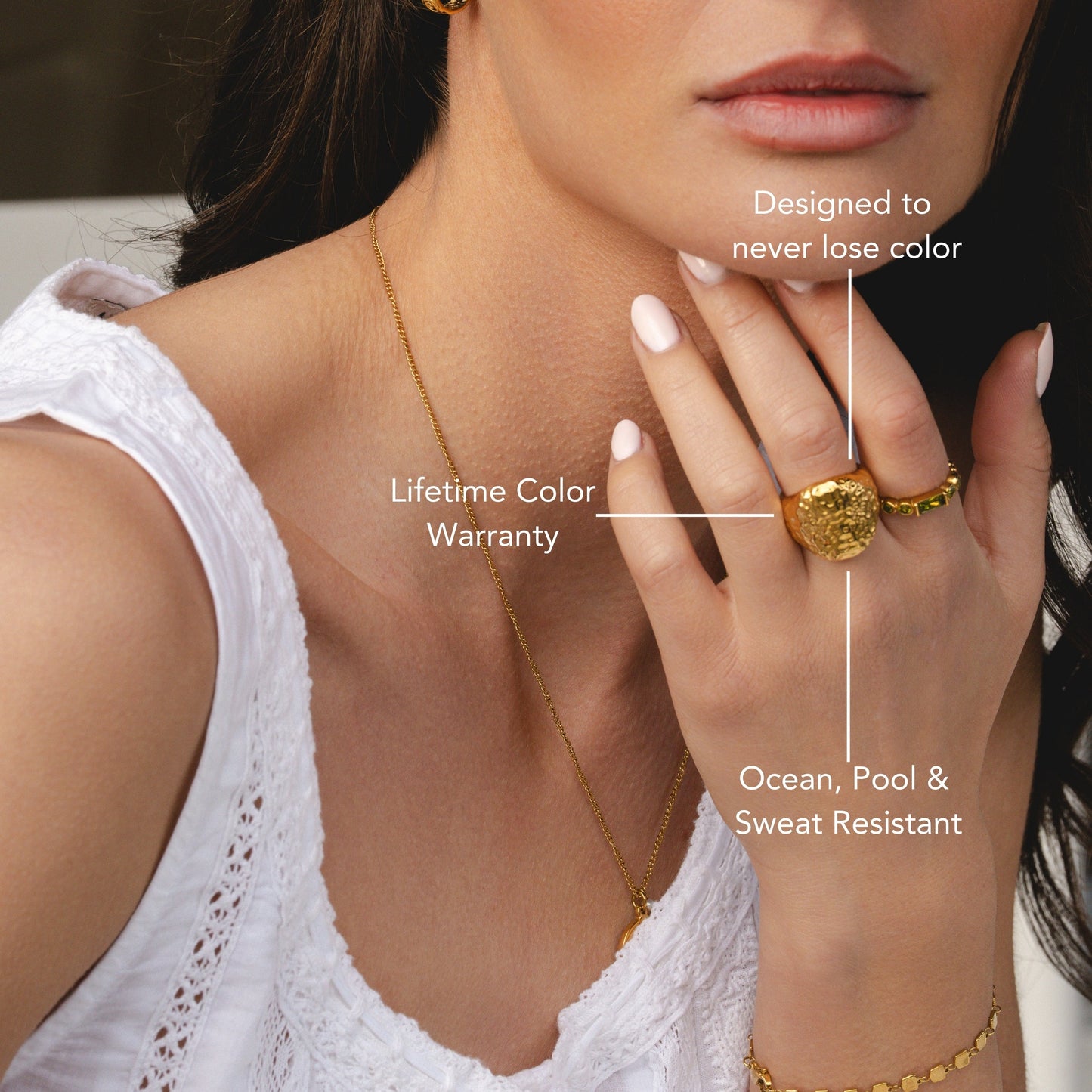 Damen Ring Gold strukturierte Oberfläche Edelstahl wasserfest hypoallergen 18k PVD beschichtet