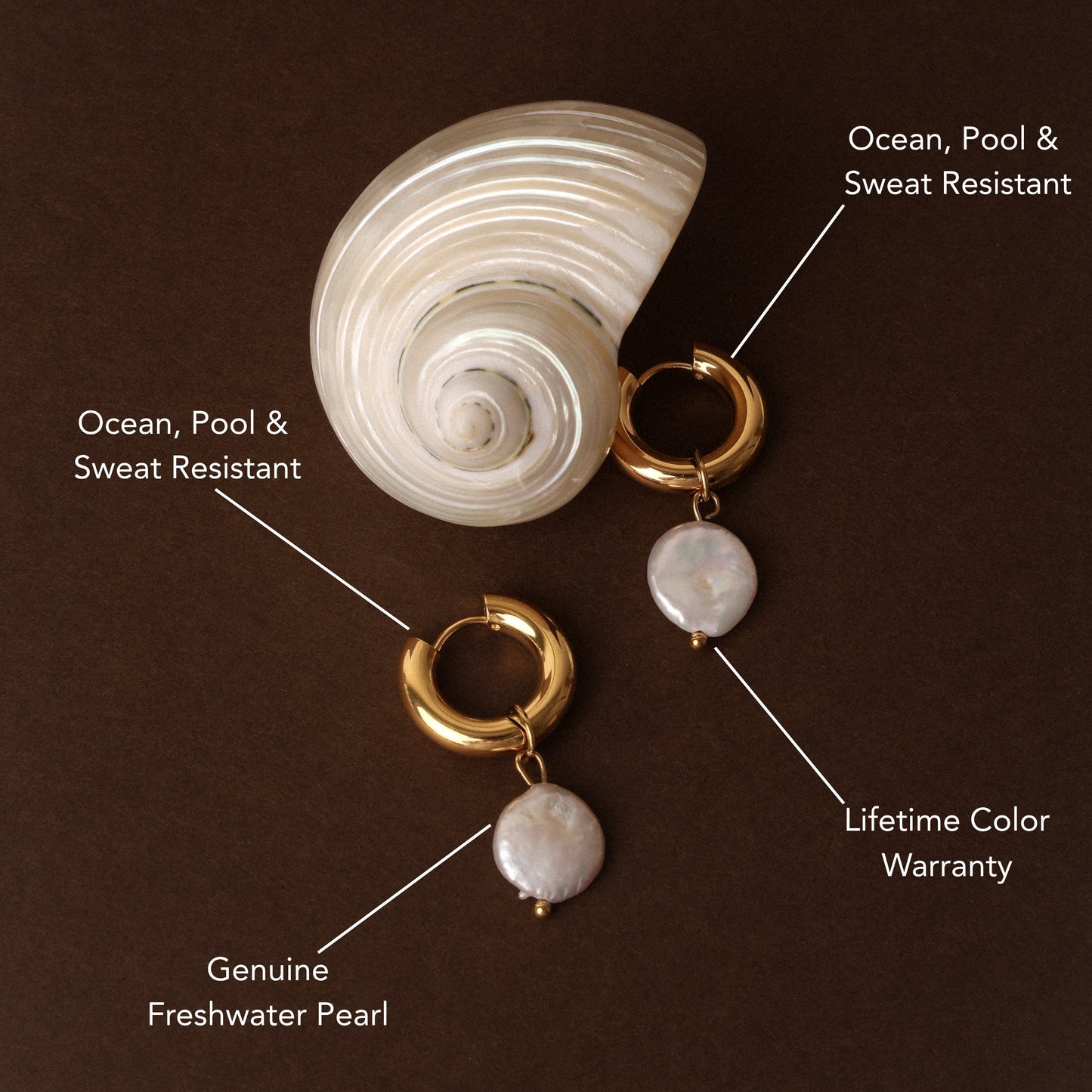 Damen Chunky Creolen gold Süßwasserperlen Edelstahl wasserfest