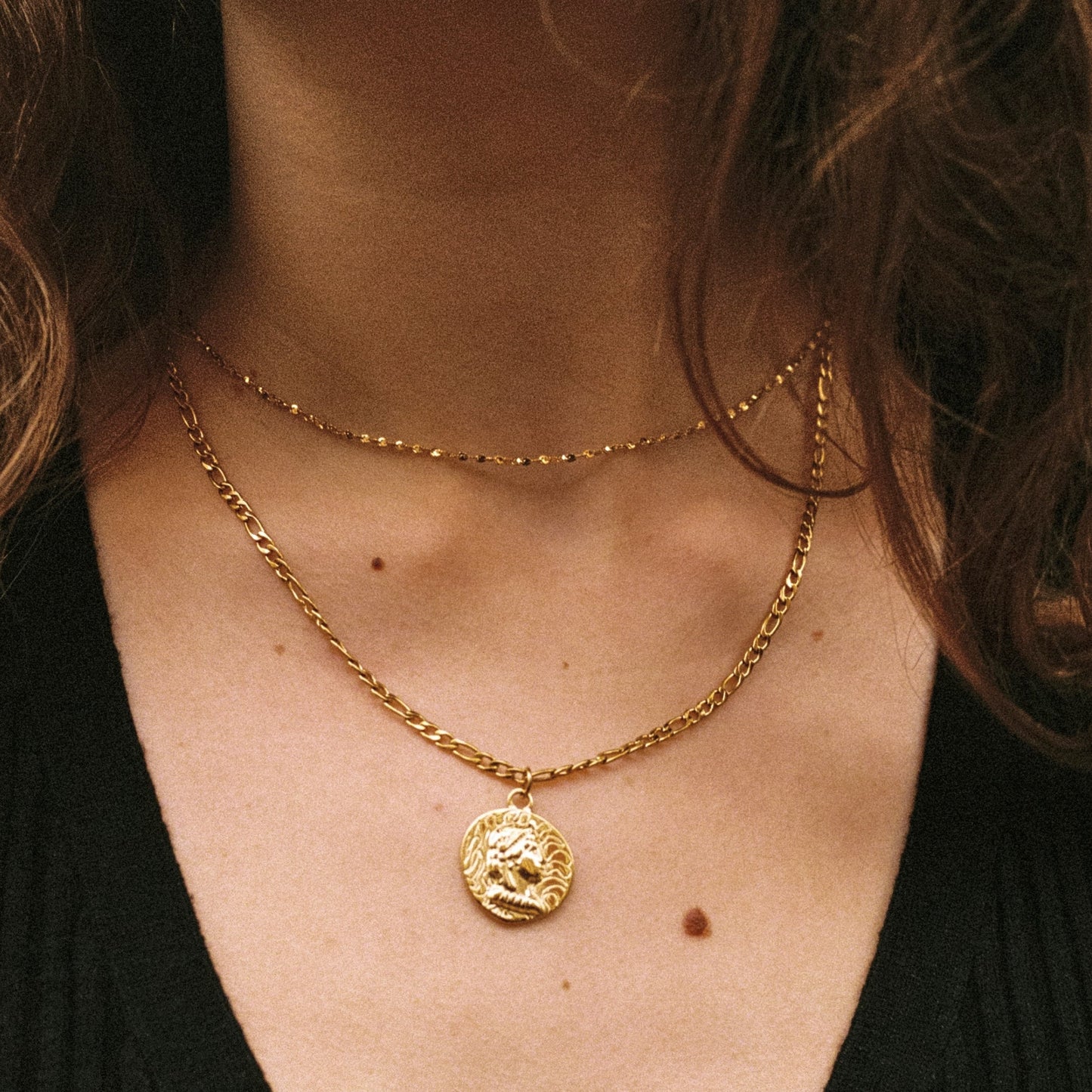 Damen Münz Halskette Gold wasserfest mit Coin Anhänger