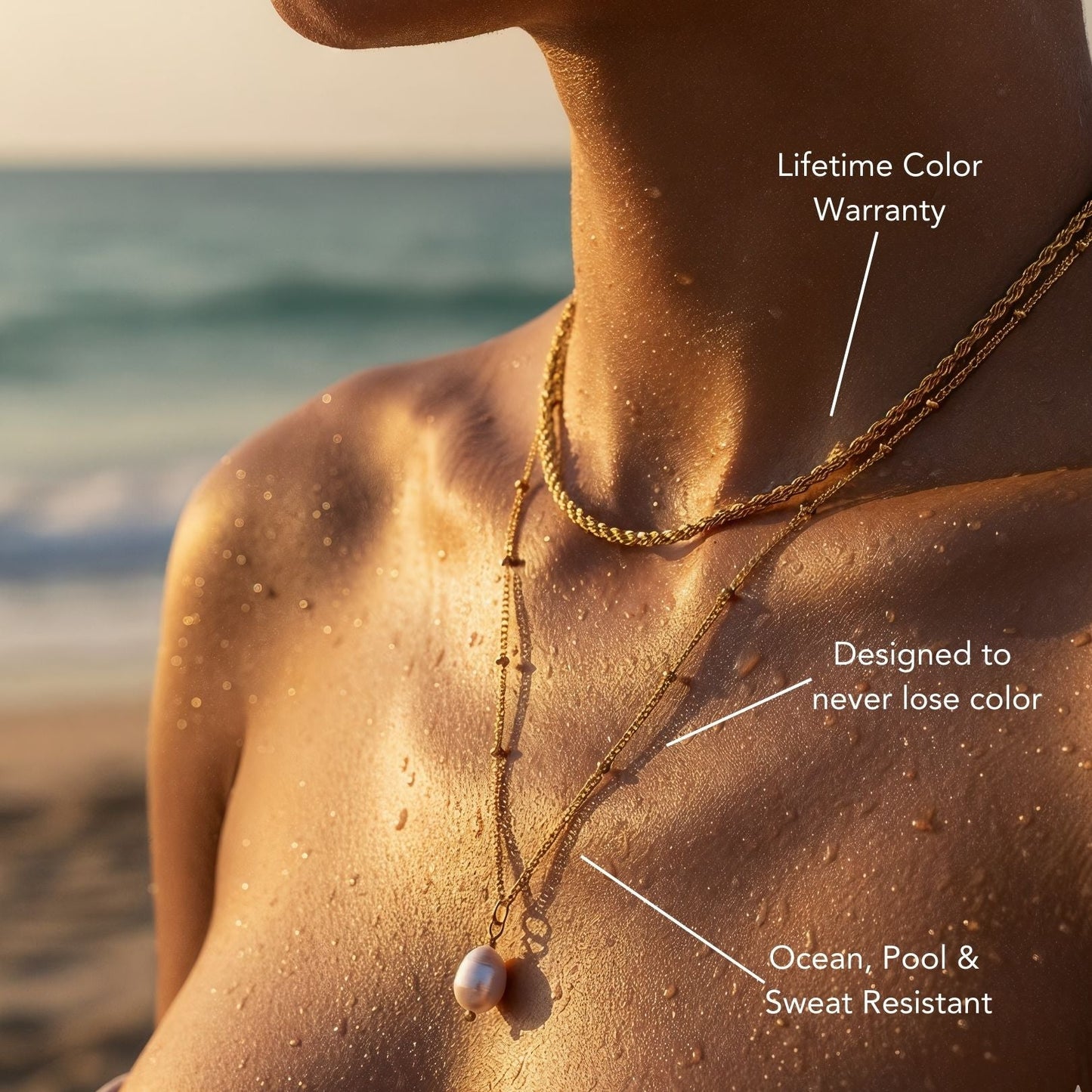 Damen Schmuckset Gold Halskette Choker Barockperlen Anhänger wasserfest 2-teilig