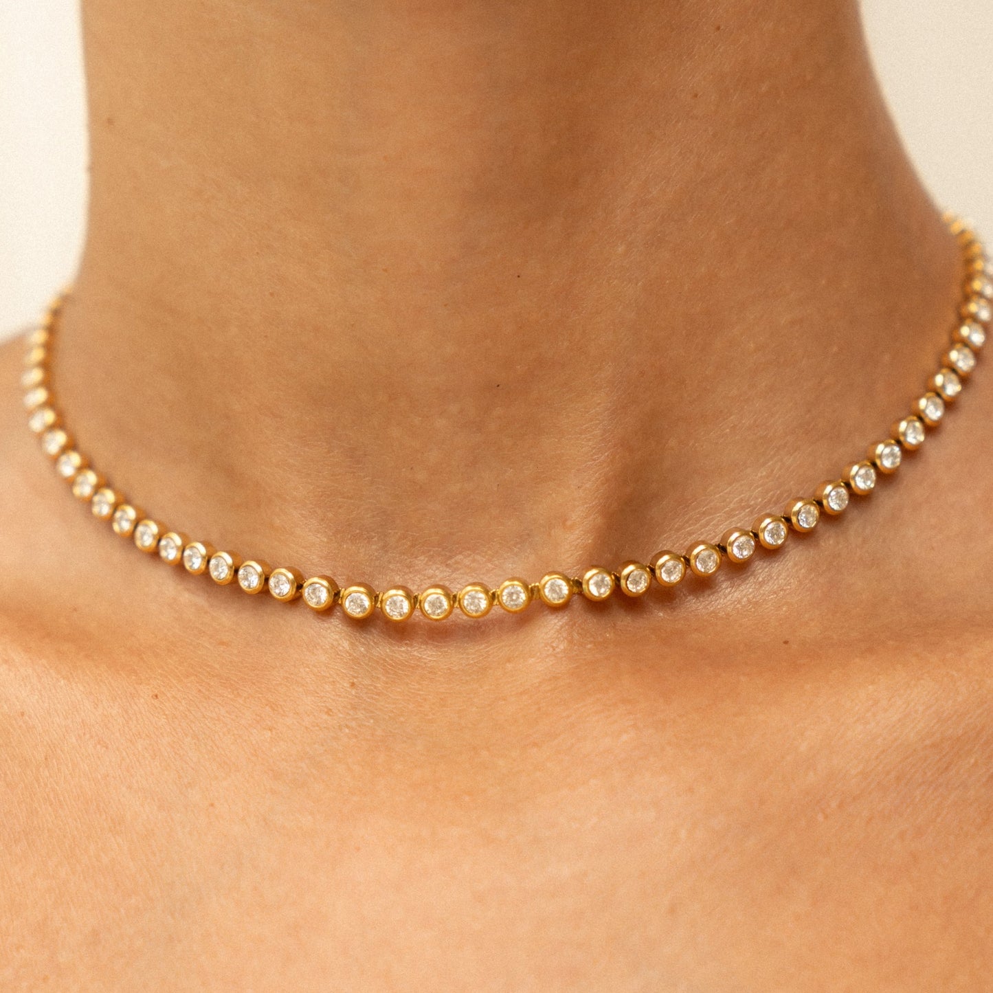 Damen Tennis Choker Gold mit Zirkon Steinen wasserfest