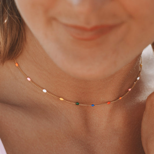 Damen Aloha Choker Bunt Gold wasserfest Halskette verstellbar