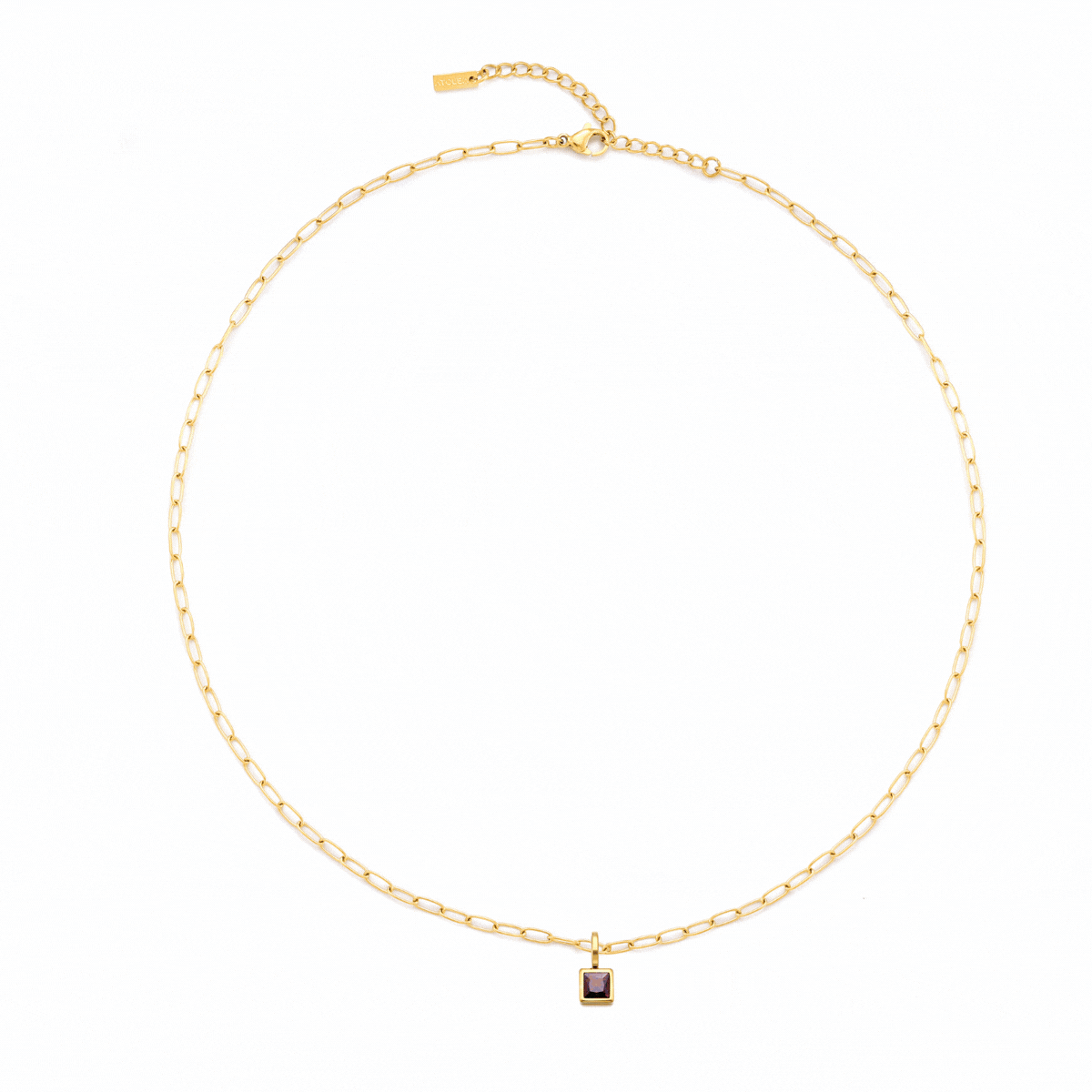 Damen Paperclip Kette Gold mit Geburtsstein Anhänger personalisiert wasserfest