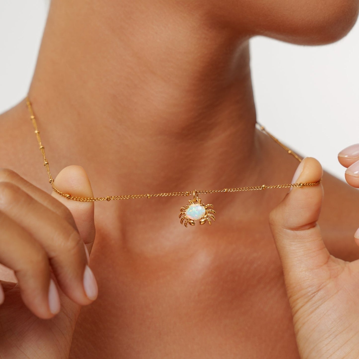 Damen Krebs Kette Gold mit Opal Anhänger wasserfest Edelstahl