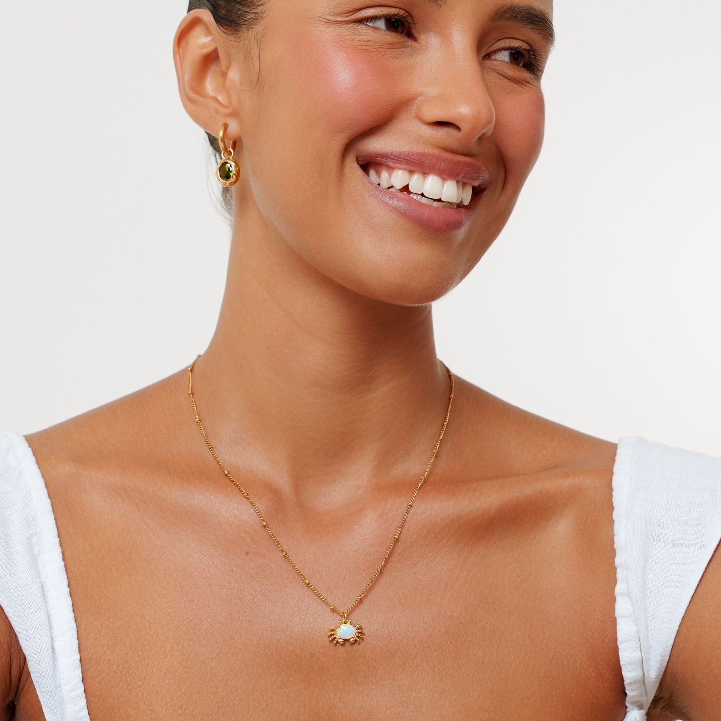 Damen Krebs Kette Gold mit Opal Anhänger wasserfest Edelstahl