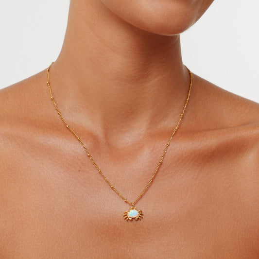 Damen Krebs Kette Gold mit Opal Anhänger wasserfest Edelstahl