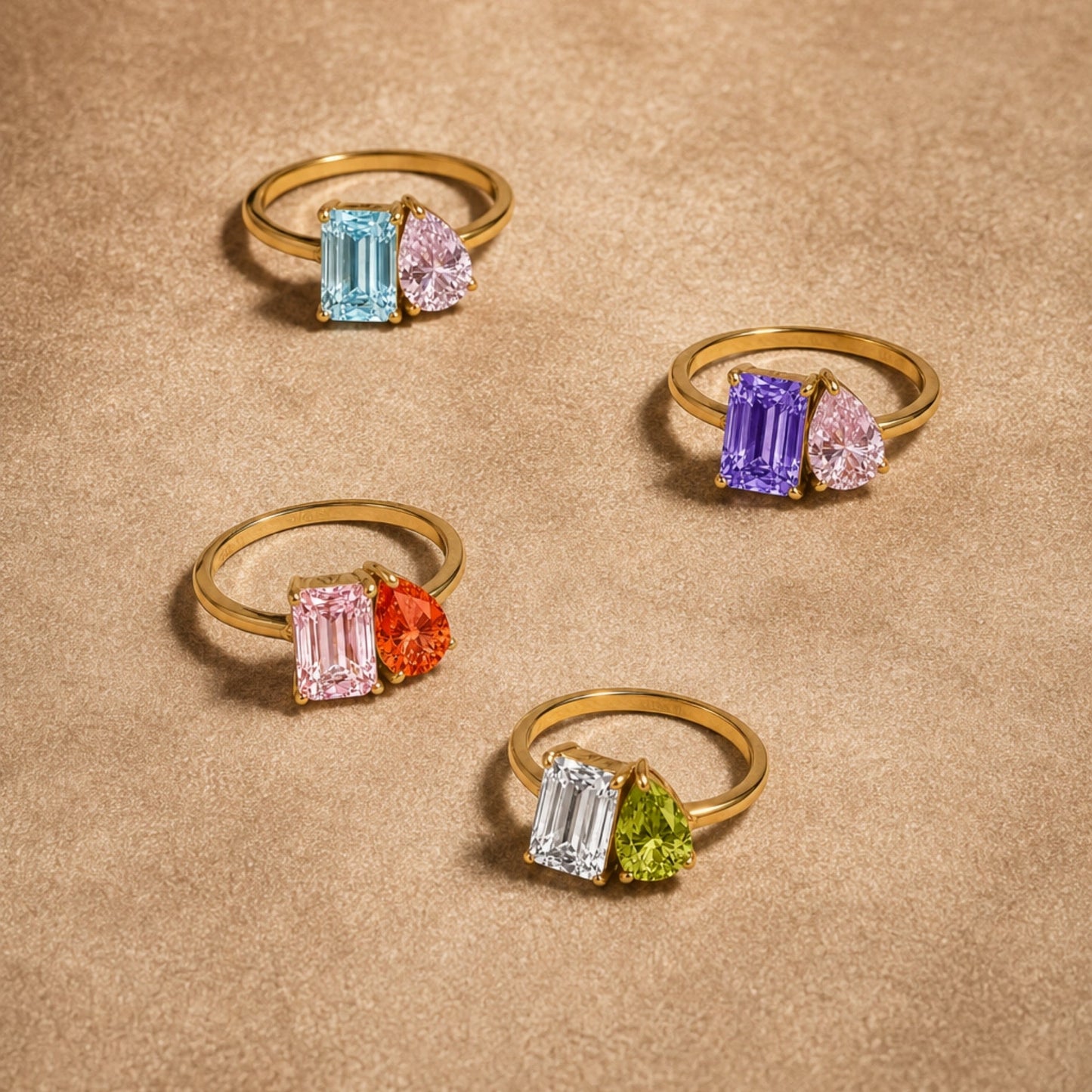 Damen personalisierter Geburtsstein Ring gold Zirkonia Edelstahl