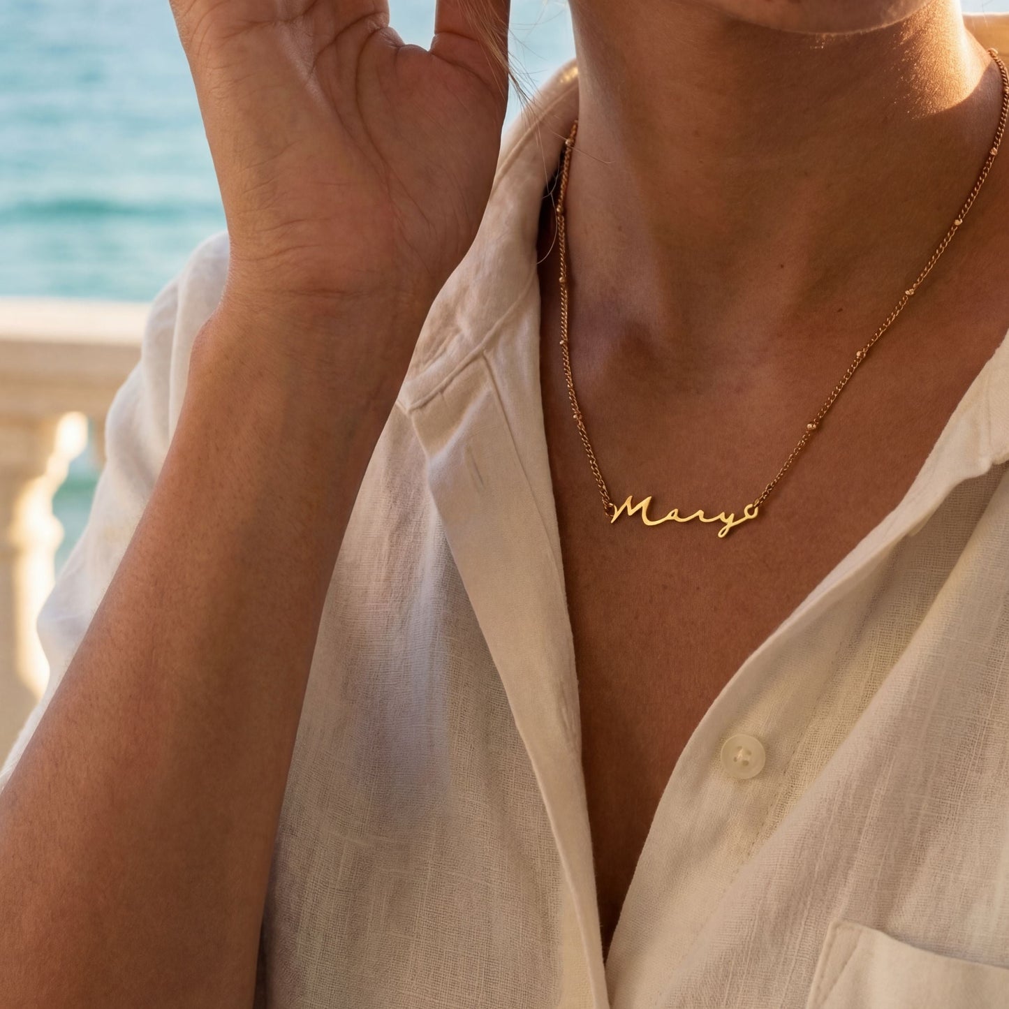 Damen Namens Halskette Gold personalisiert wasserfest Beaded Chain
