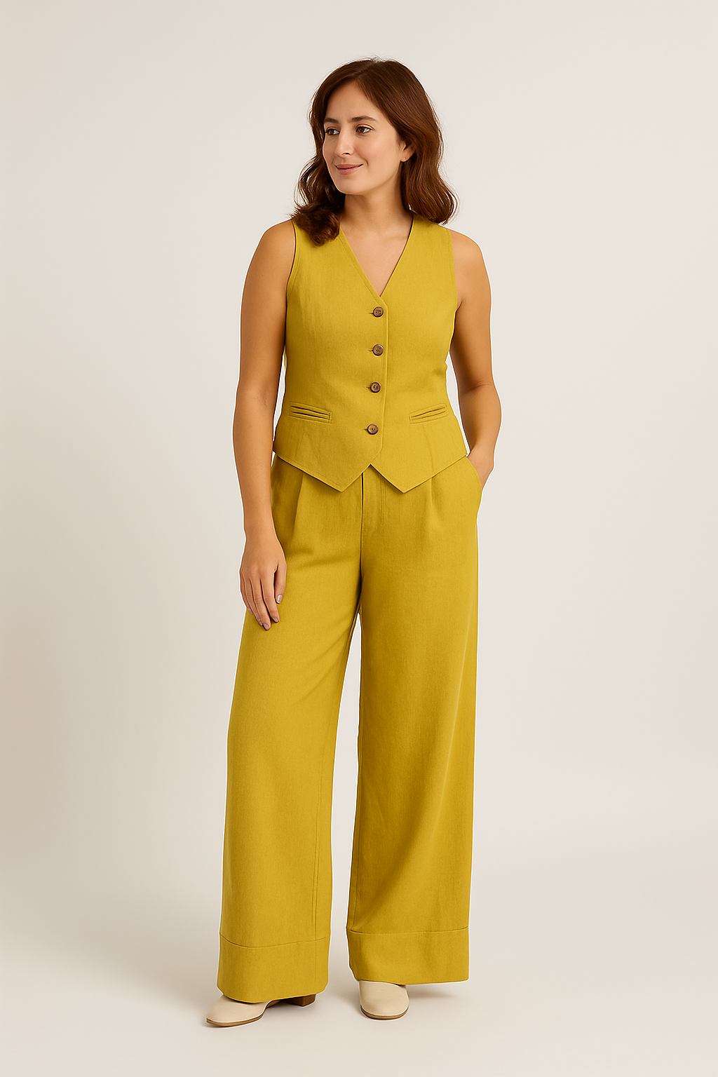 HERBERGER | Damen ärmelloses Set in Leinenoptik mit weiter Hose für Freizeit & Anlässe