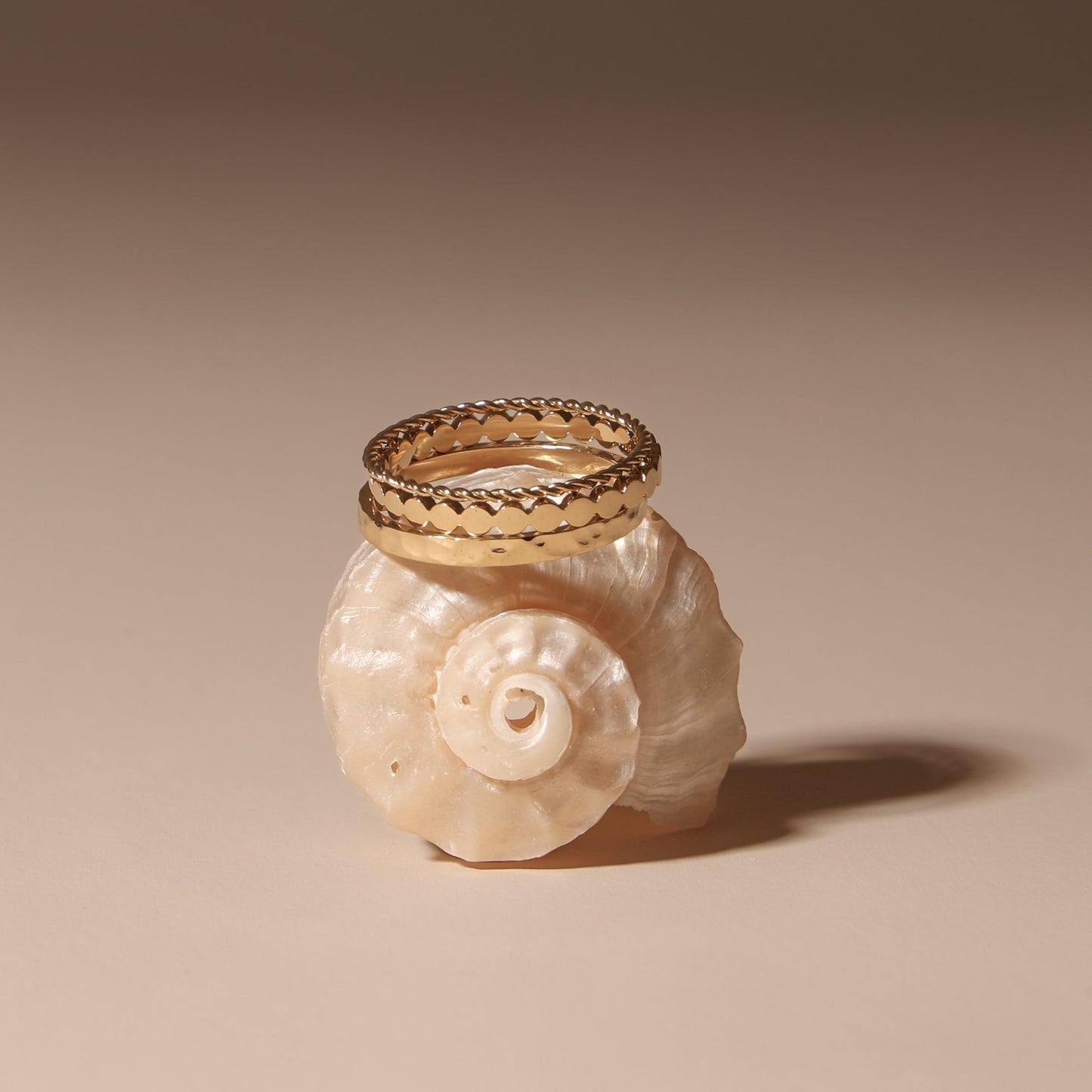 Damen Ring Set Gold 3-teilig gehämmert gedreht Perlen Design wasserfest