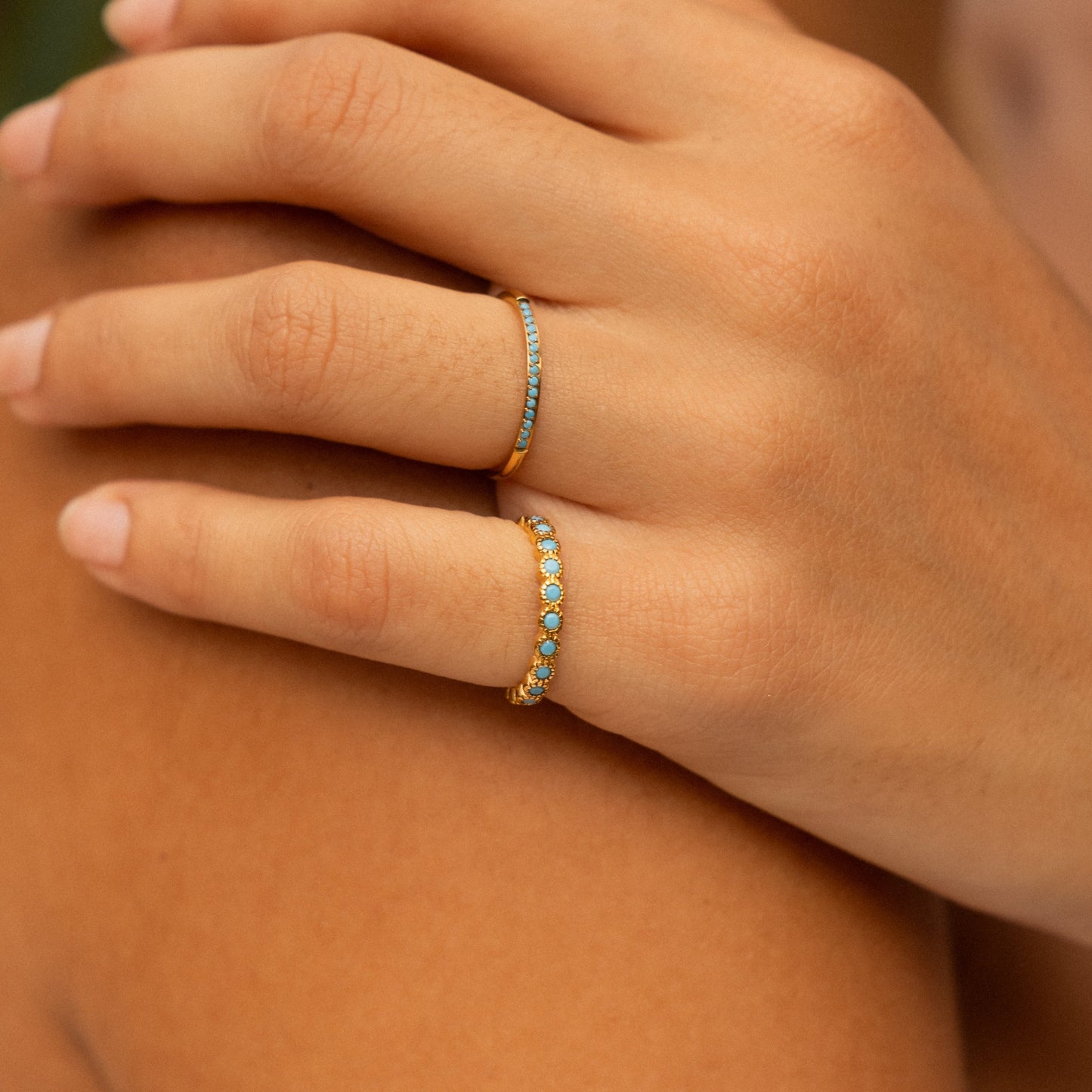 Damen Ring Türkis Blau Goldfarben schmal wasserdicht hypoallergen