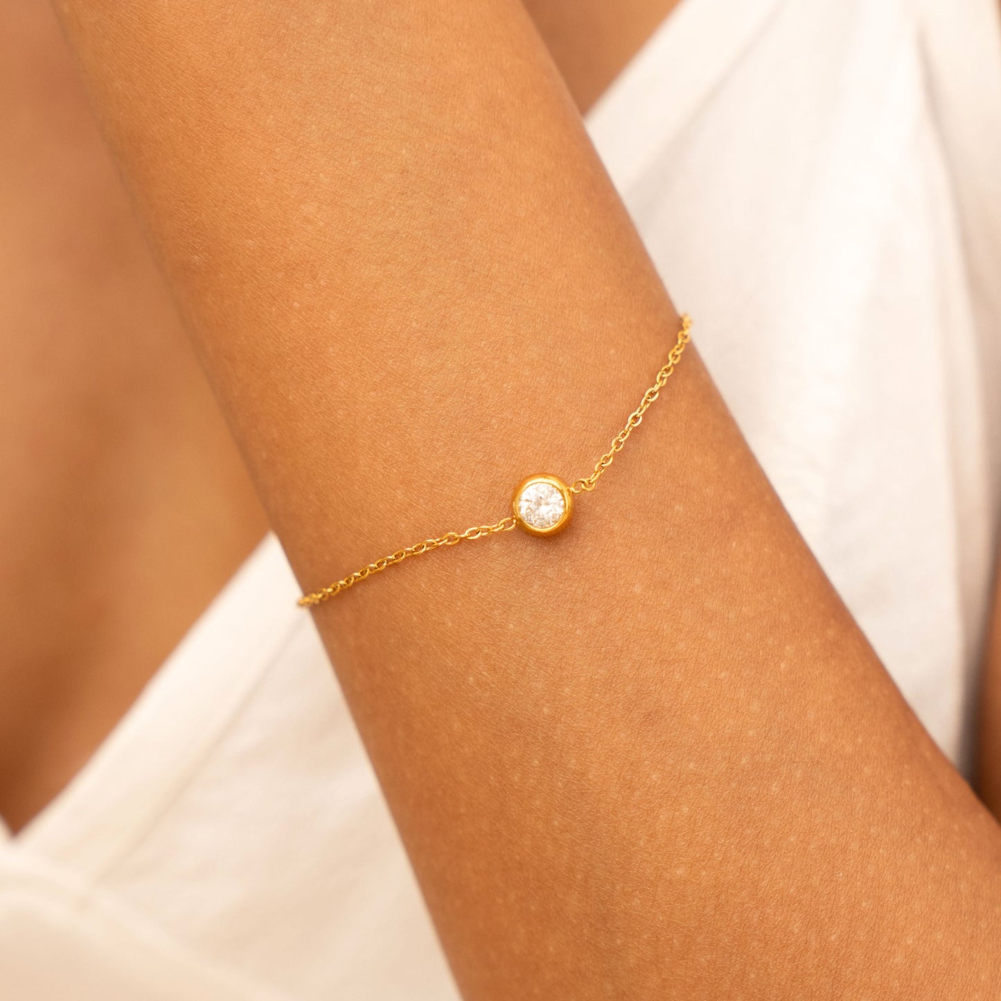 Damen Armband Gold mit weißem Zirkon verstellbar wasserfest hypoallergen Edelstahl