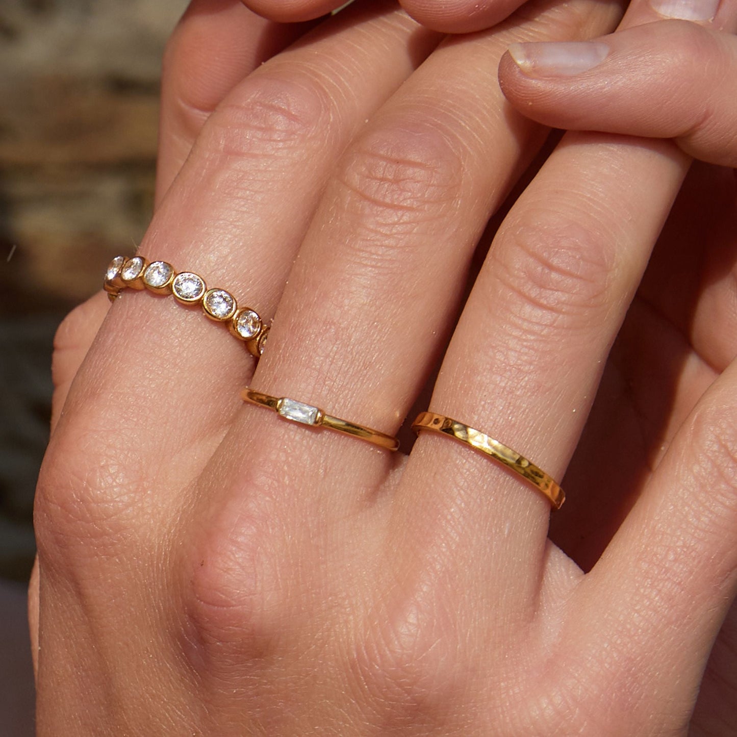 Damen Ring Gold Perlenoptik funkelnde Zirkonsteine wasserfest