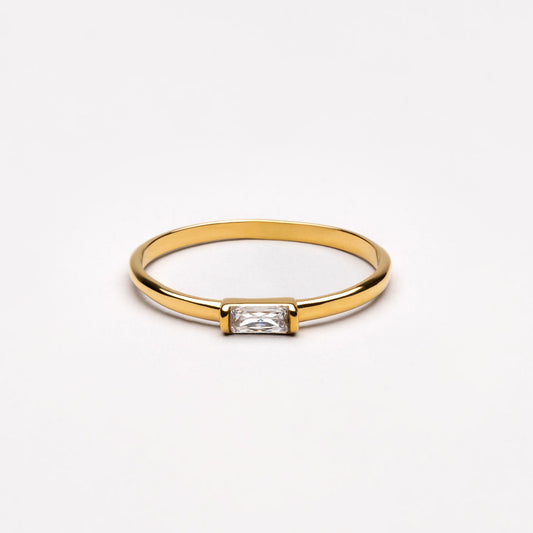 Damen Ring Gold mit Zirkon Stein, schmal, wasserfest, hypoallergen