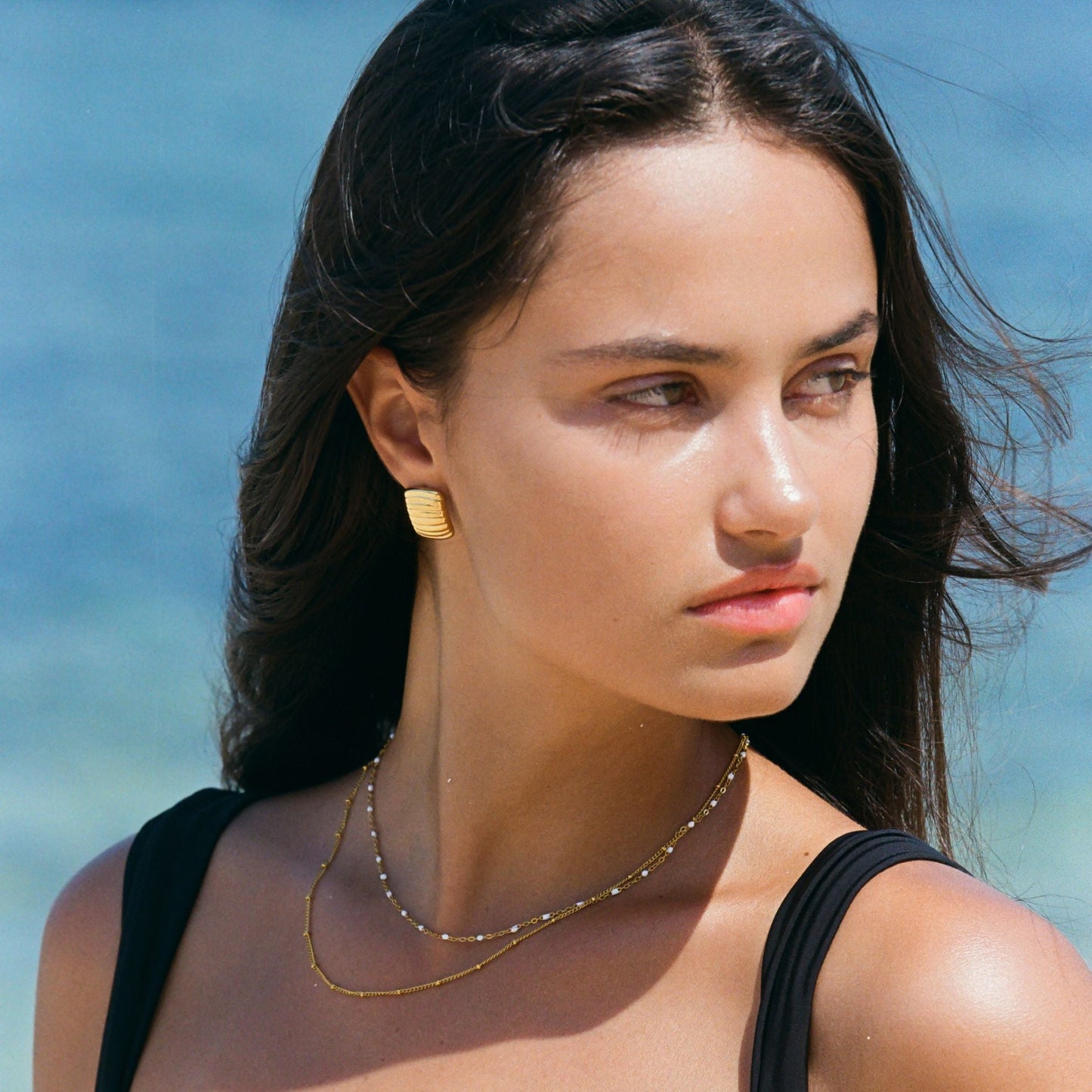 Damen Layering Choker Gold Emaille zweireihig wasserfest hypoallergen Halskette