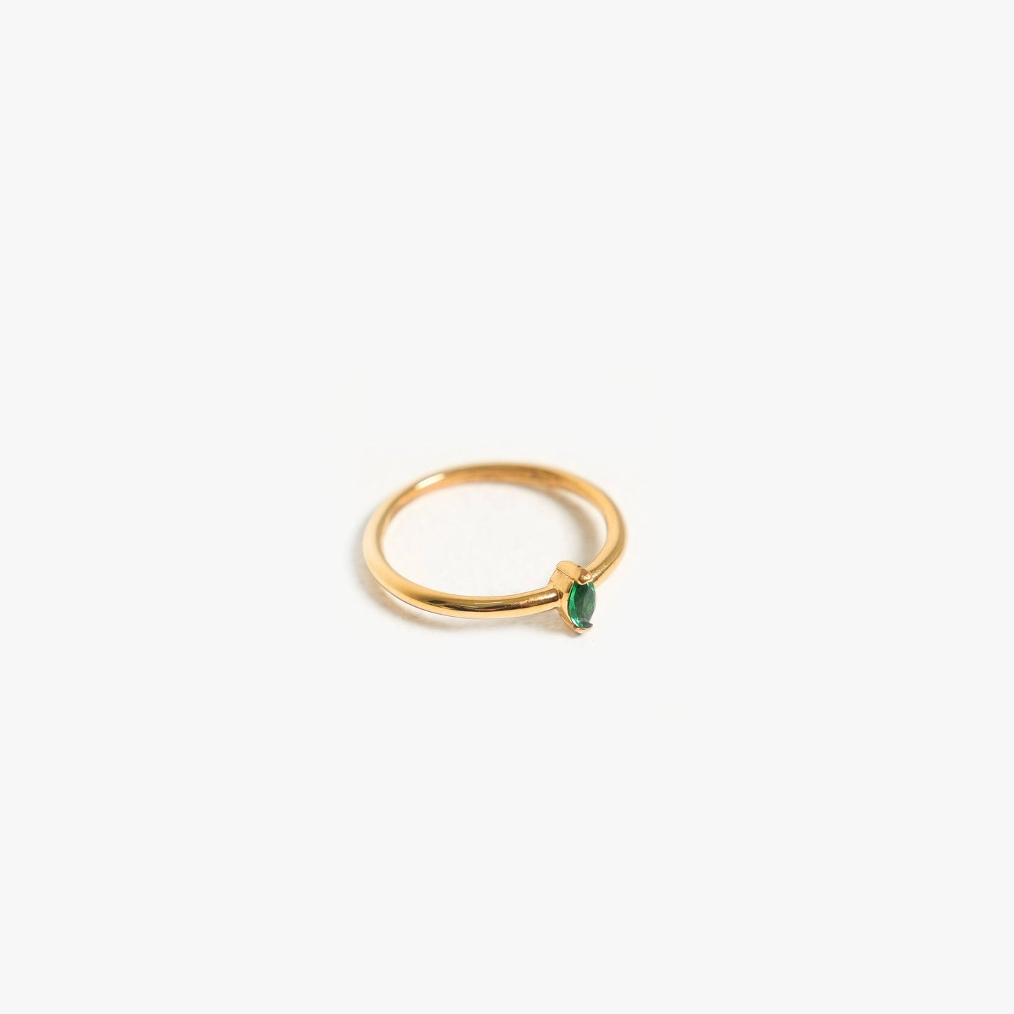 Damen Ring Gold Grün mit Zirkonia Stein, schmaler Edelstahlring wasserdicht