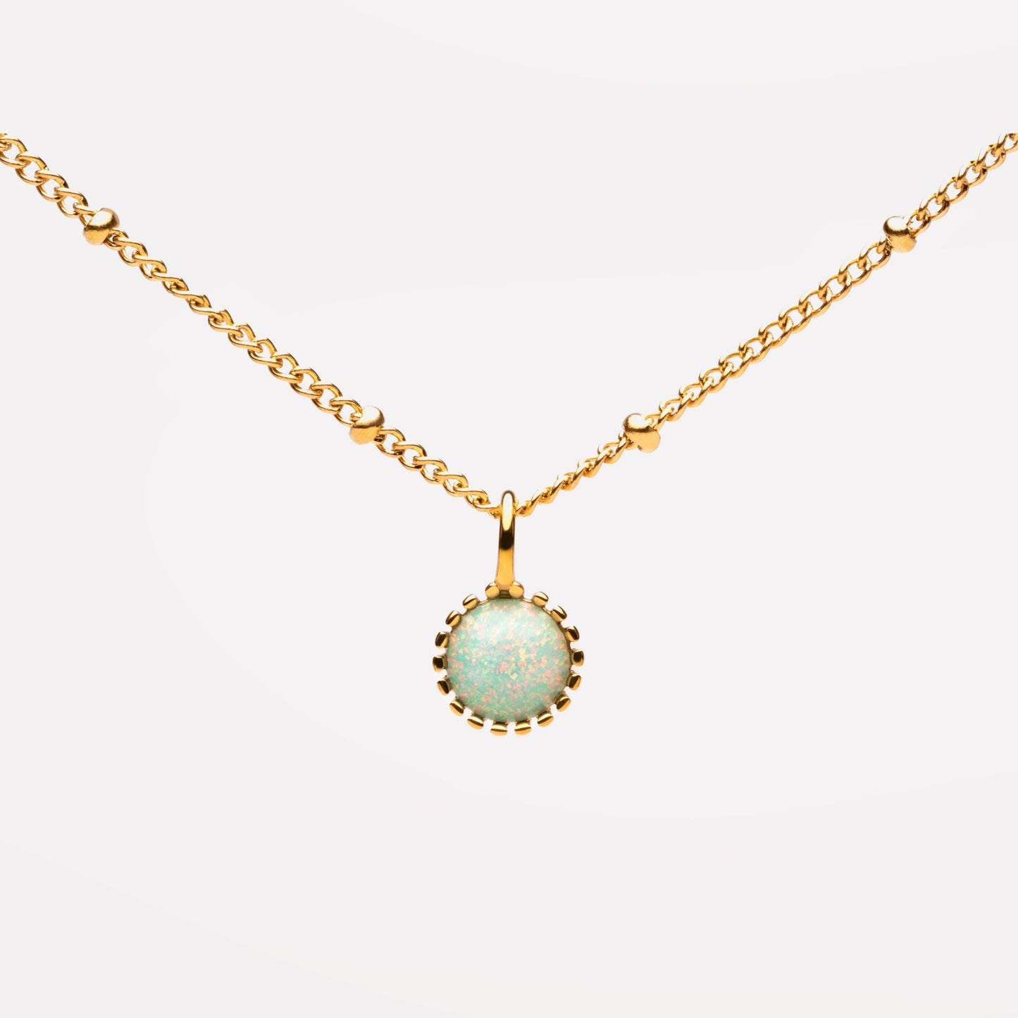 Damen Opal Halskette Gold wasserfest mit rundem Anhänger Beaded Chain