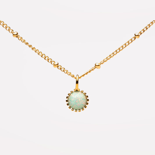 Damen Opal Halskette Gold wasserfest mit rundem Anhänger Beaded Chain
