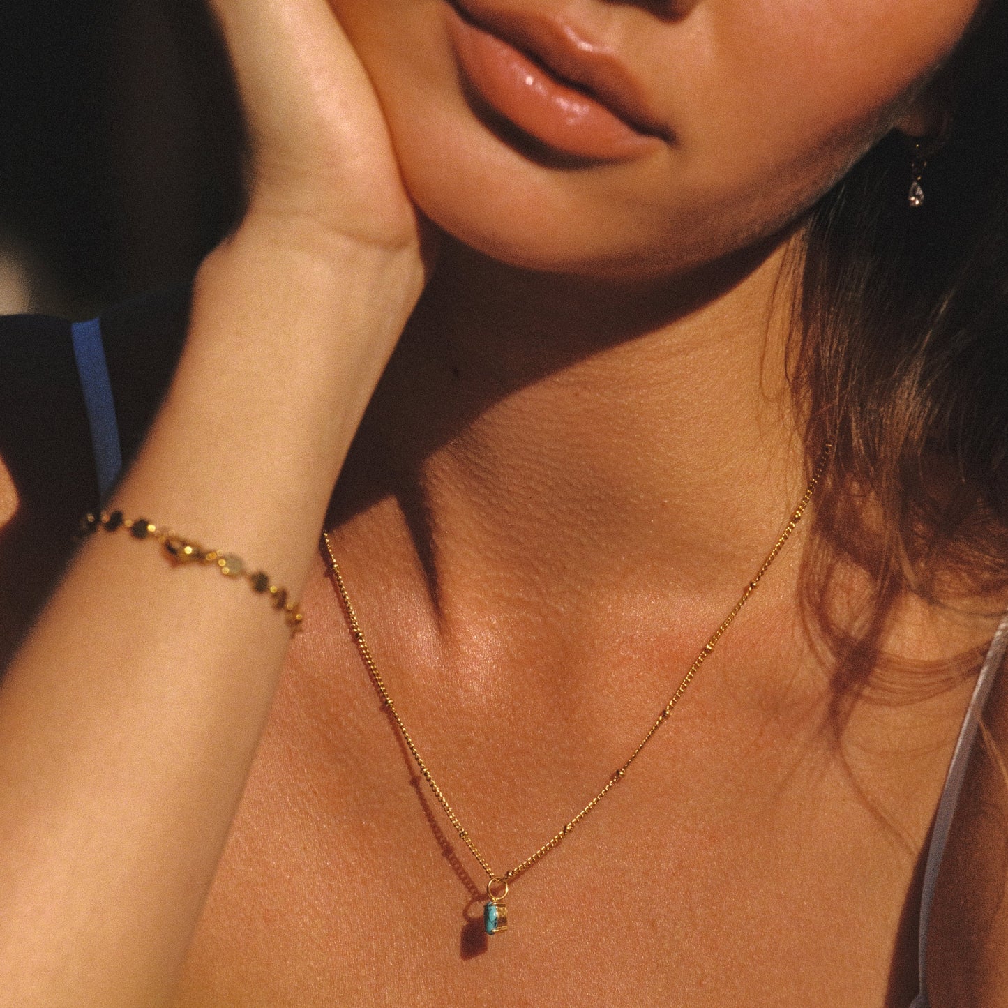 Damen Türkis Halskette Gold wasserfest mit Anhänger Beaded Chain