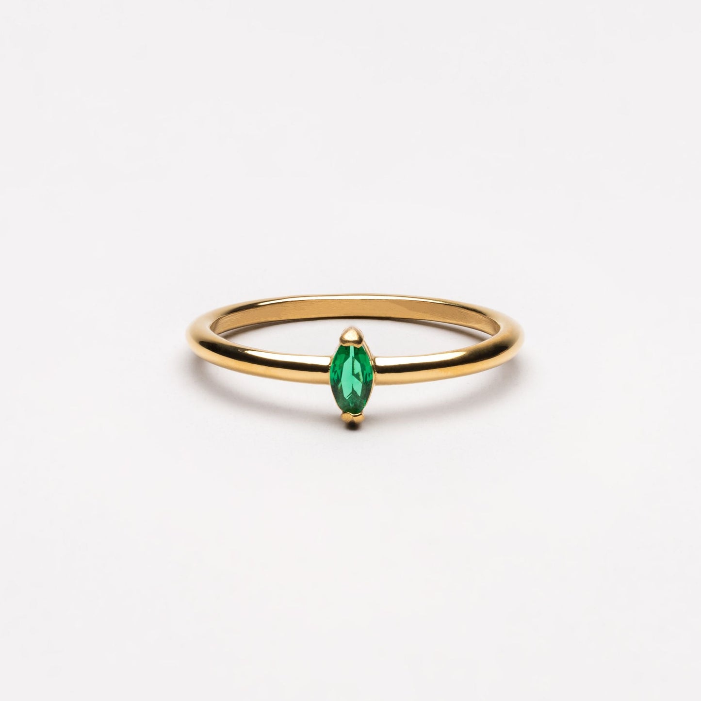 Damen Ring Gold Grün mit Zirkonia Stein, schmaler Edelstahlring wasserdicht