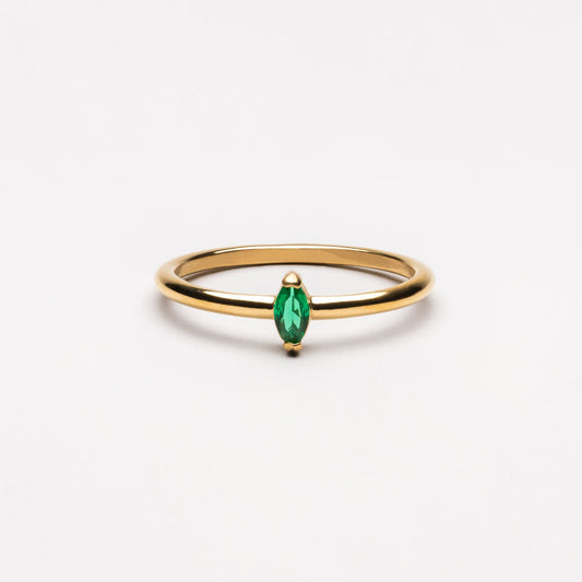 Damen Ring Gold Grün mit Zirkonia Stein, schmaler Edelstahlring wasserdicht