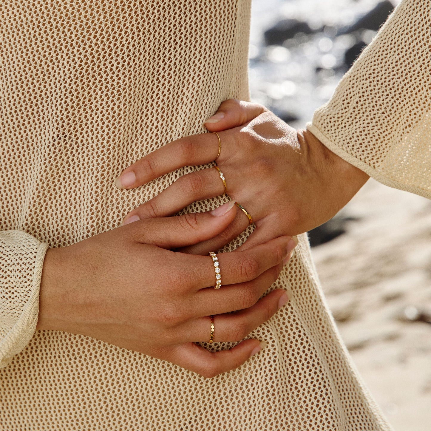 Damen Ring Gold Perlenoptik funkelnde Zirkonsteine wasserfest