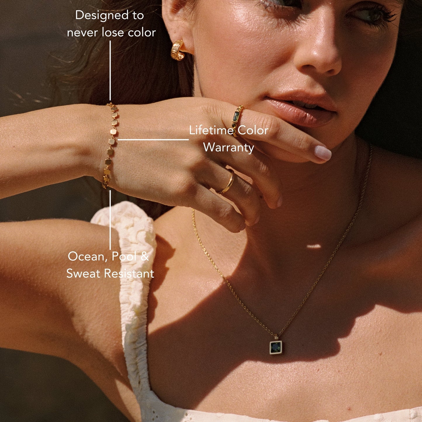 Damen Armband Gold Square Link verstellbar wasserfest hypoallergen Edelstahl