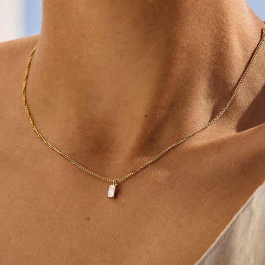 Damen Halskette Gold Kristall Anhänger Zirkonia wasserdicht hypoallergen